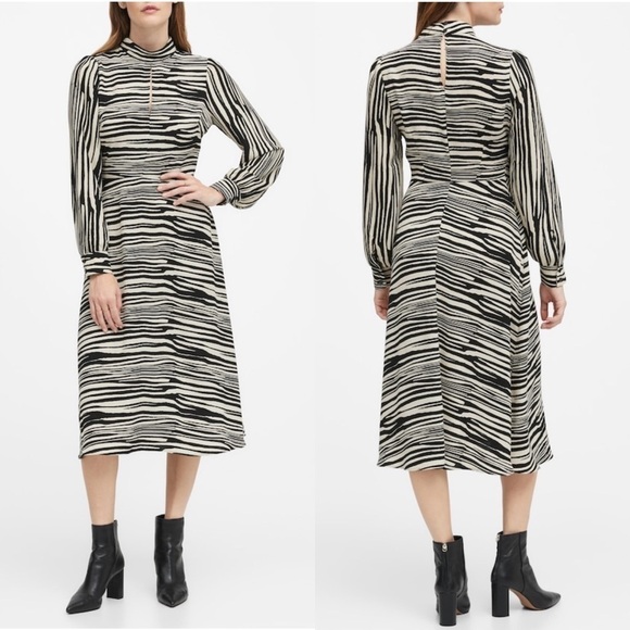 Banana Republic Midi Dress Zebra Print 14 - Picture 1 of 5